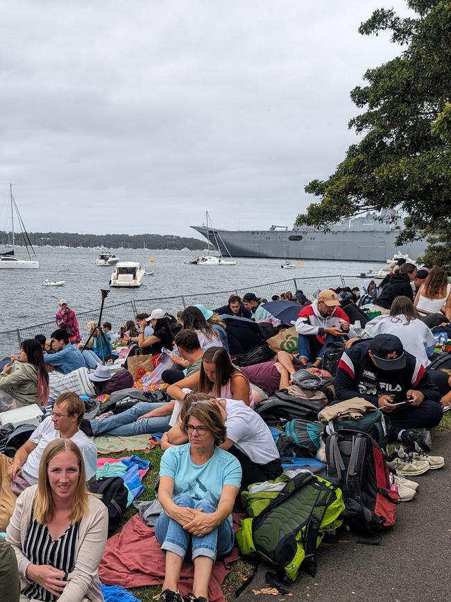 The crowd is already gathering at Mrs Macquarie’s Chair. Picture: NCA NewsWire