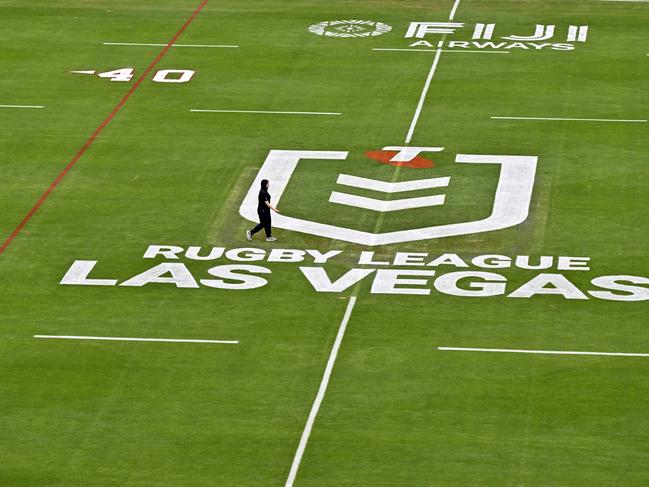 A general view of the playing field at Allegiant Stadium before the NRL Rugby League Las Vegas double header on Friday, March 1, 2024, in Las Vegas. (Photo by David Becker)