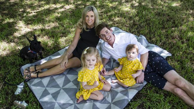 Billy Hedderman with wife Rita and daughters Lara, 2 and Isabel, 9 months. Picture: Mark Cranitch