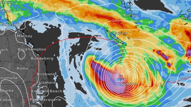 The cyclone looks like it might cross paths with Norfolk Island. Picture: Weatherzone