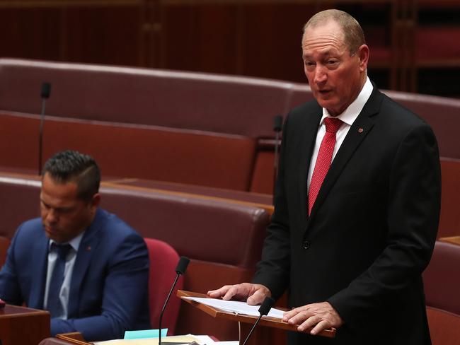 Senator Fraser Anning delivers his maiden speech. Picture: Kym Smith