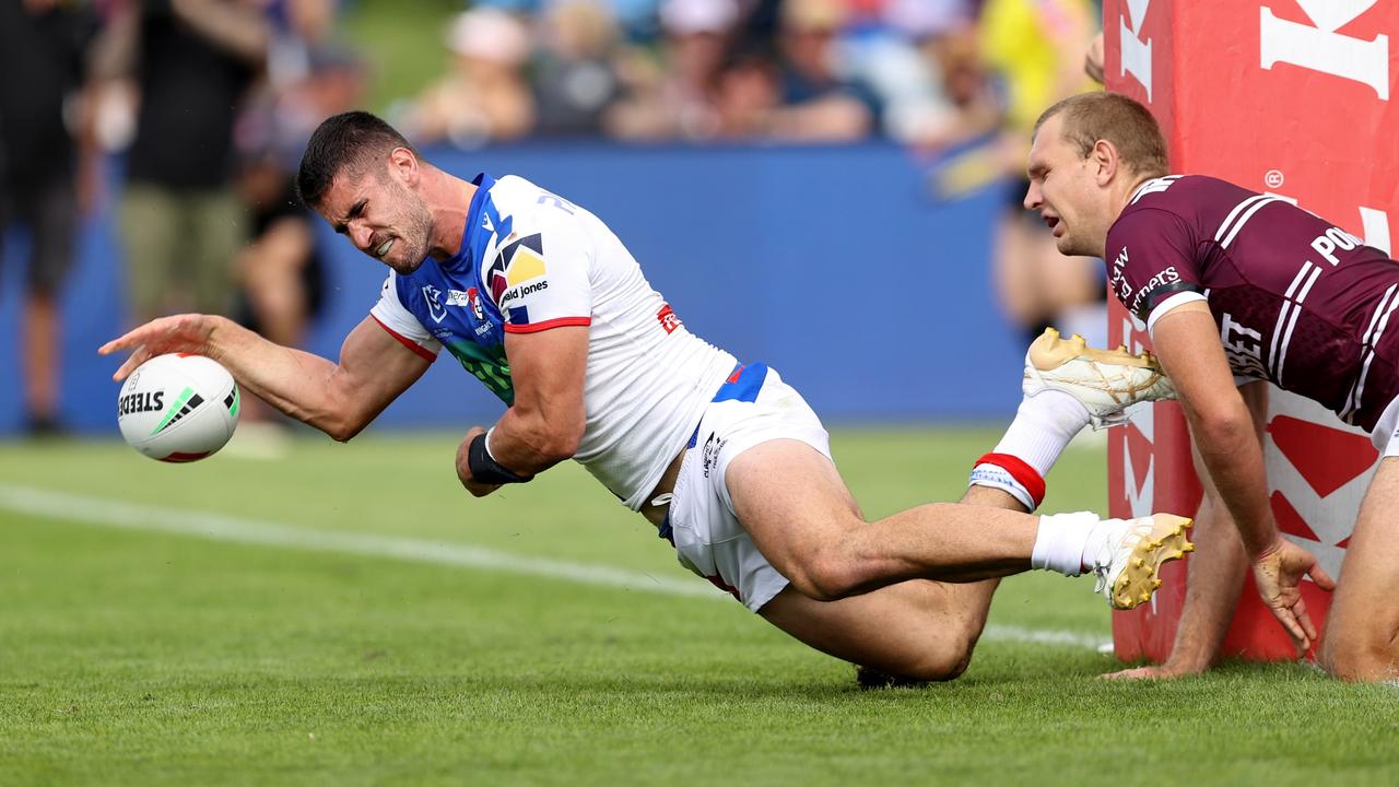 Jack Johns crosses for the Knights. Picture: Getty