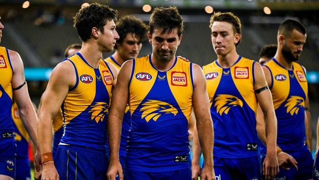 The Eagles have won only one of their first eight games. Picture: Daniel Carson/AFL Photos via Getty Images