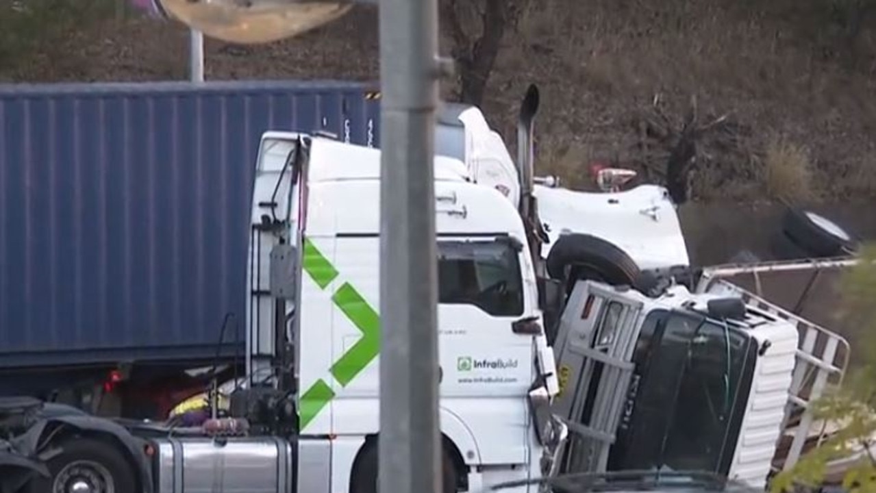 Traffic has banked up after a truck crash. Picture: 9 News