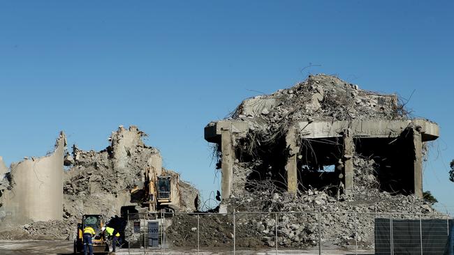 Progress shot of the demolition of the Fyansford Cement Works silos . Picture: Alison Wynd