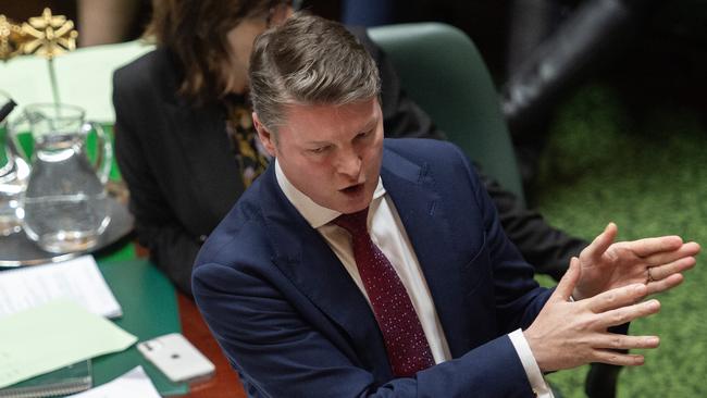 MELBOURNE AUSTRALIA - Newswire Photos AUGUST 15TH : Deputy Premier of Victoria Ben Carroll, speaks at Victorian Parliament Question Time.  PICTURE : Newswire / Nicki Connolly