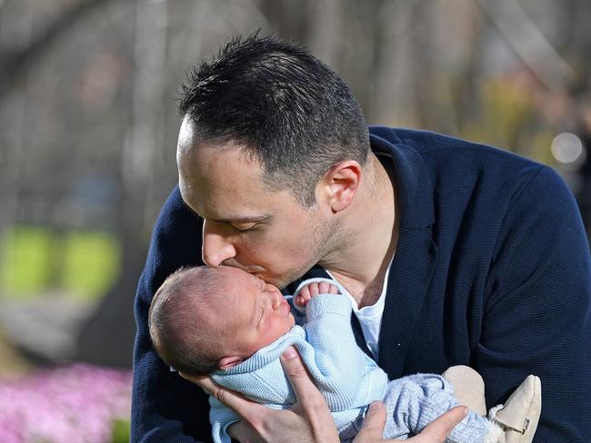 02/09/20 - Arman Abrahimzadeh, with son Raphael Christopher (12 days as of Father's day) at Rymill Park.  Arman Abrahimzadeh is a first time dad - he shares his father's day message with us about dad and mental health.Picture: Tom Huntley