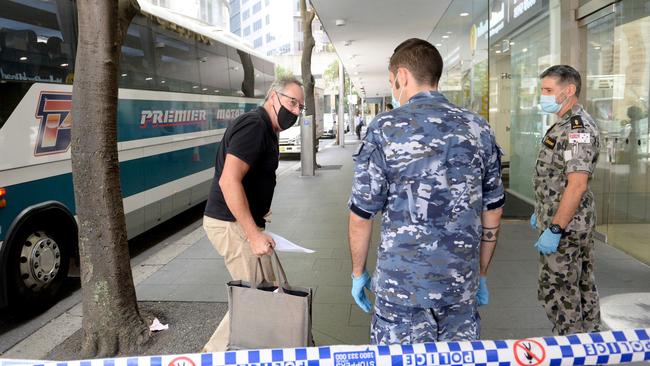 Travellers arrive at the Sofitel hotel in Sydney for their mandatory quarantine period. Picture: Jeremy Piper