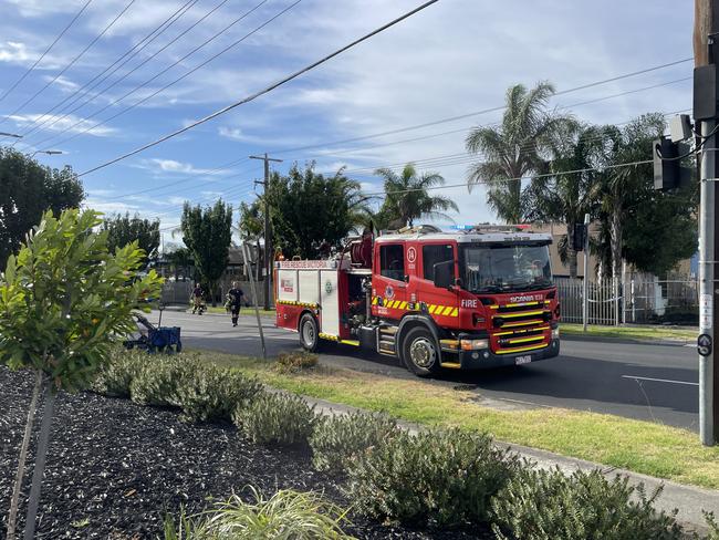 Emergency services rushed to the Emerald Reception Centre on Settlement Rd in Thomastown after a fire. Picture: Genevieve Holding