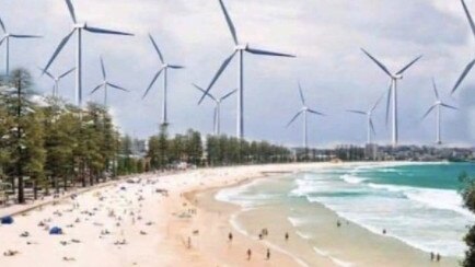 A digitally-altered image from a change.org petition calling for Zali Steggall to install wind turbines on the northern beaches. Picture: change.org.