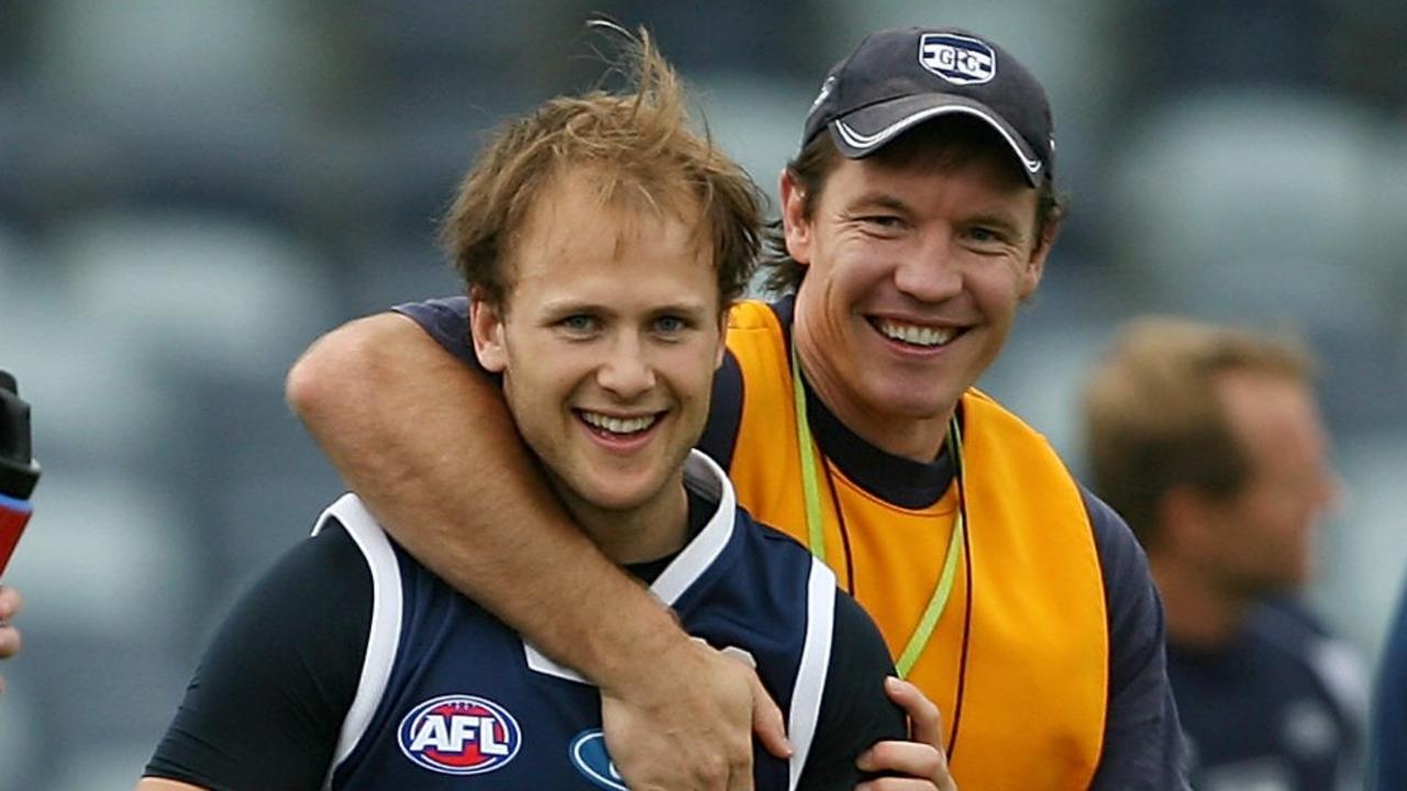 Gary Ablett Jr and assistant coach Brenton Sanderson.