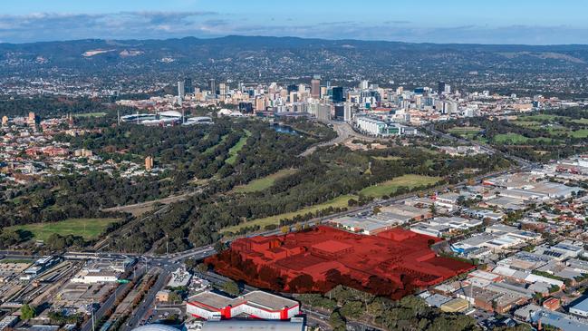 An aerial view of West End brewery site at Port Rd, Thebarton. Picture: Supplied by Beyond Property