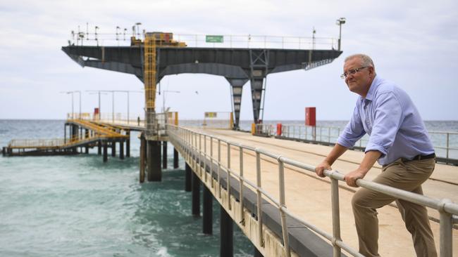 Prime Minister Scott Morrison visited Christmas Island in March to talk about the Medevac Bill. Picture: Lukas Coch/AAP