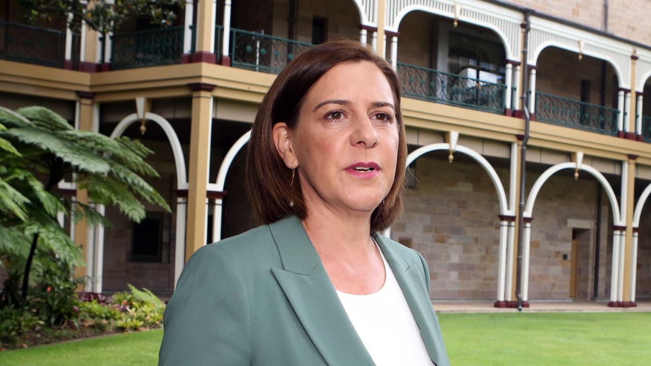 Deb Frecklington at Parliament House after She announced she would be stepping down from the position of LNP Leader. Picture: Richard Gosling