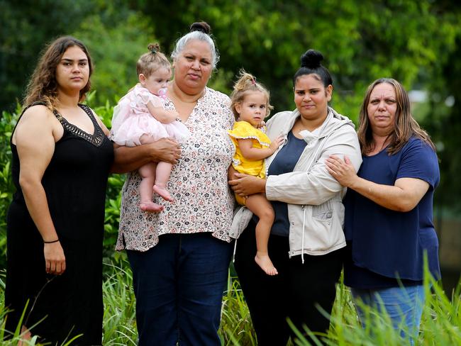 Evelyn Greenup’s family including cousin Yarra Straede, aunt Michelle Jarrett, sister Lytiah Stadhams and aunt Penny Stadhams. Picture: Nathan Edwards