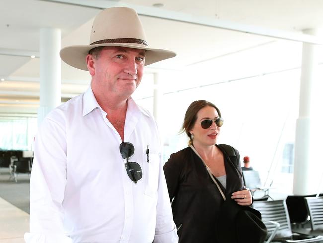 EMBARGOED FOR PRINT - NOT FOR ONLINE TIL MARCH 3, 2018 Former Deputy Prime Minister Barnaby Joyce and his pregnant partner Vikki Campion pictured at Canberra airport. Picture: Kym Smith