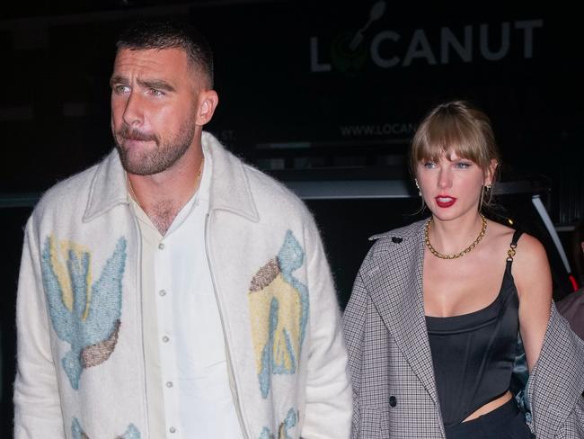 NEW YORK, NEW YORK - OCTOBER 15: Travis Kelce and Taylor Swift arrive at SNL Afterparty on October 15, 2023 in New York City. (Photo by Gotham/GC Images)