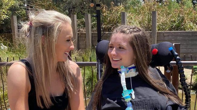 Ulverstone woman Janette 'Jannie' MacLeod, who lives as a C2 quadriplegic following an accident at Gawler in May 2020, with best friend Zoe Bonney. Picture: Supplied