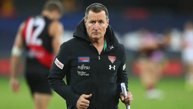 Bombers head coach John Worsfold is comfortable with the interpretation of the holding-the-ball rule. Picture: Chris Hyde/Getty Images