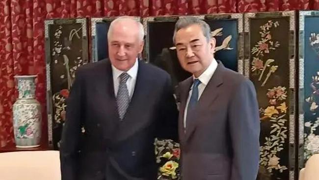 Former prime minister Paul Keating meets with Chinese Foreign Minister Wang Yi at the Chinese-Consulate in Sydney in March. Picture: Chinese Ministry of Foreign Affairs