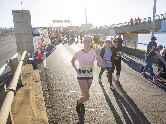 Run the Bridge Fun Run 2020 across Tasman Bridge. Picture: RICHARD JUPE