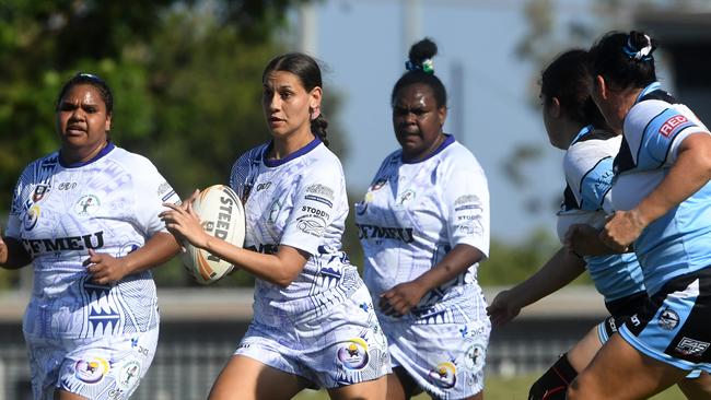 Darwin Brothers' Womens player plays against Sharks in the Humpty Dumpty Foundation round of 2022 NRLNT season. Picture: (A)manda Parkinson