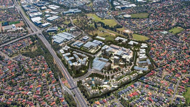 Aerial view of the proposed Circa Commercial Precinct around Norwest Private Hospital. Picture: Mulpha Norwest