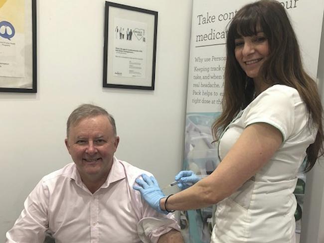 In 2020, then Opposition Leader Anthony Albanese received his flu shot from pharmacist Adele Tahan.