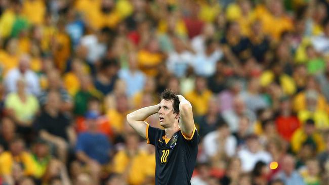 Socceroo Robbie Kruse reacts after missing a close chance.