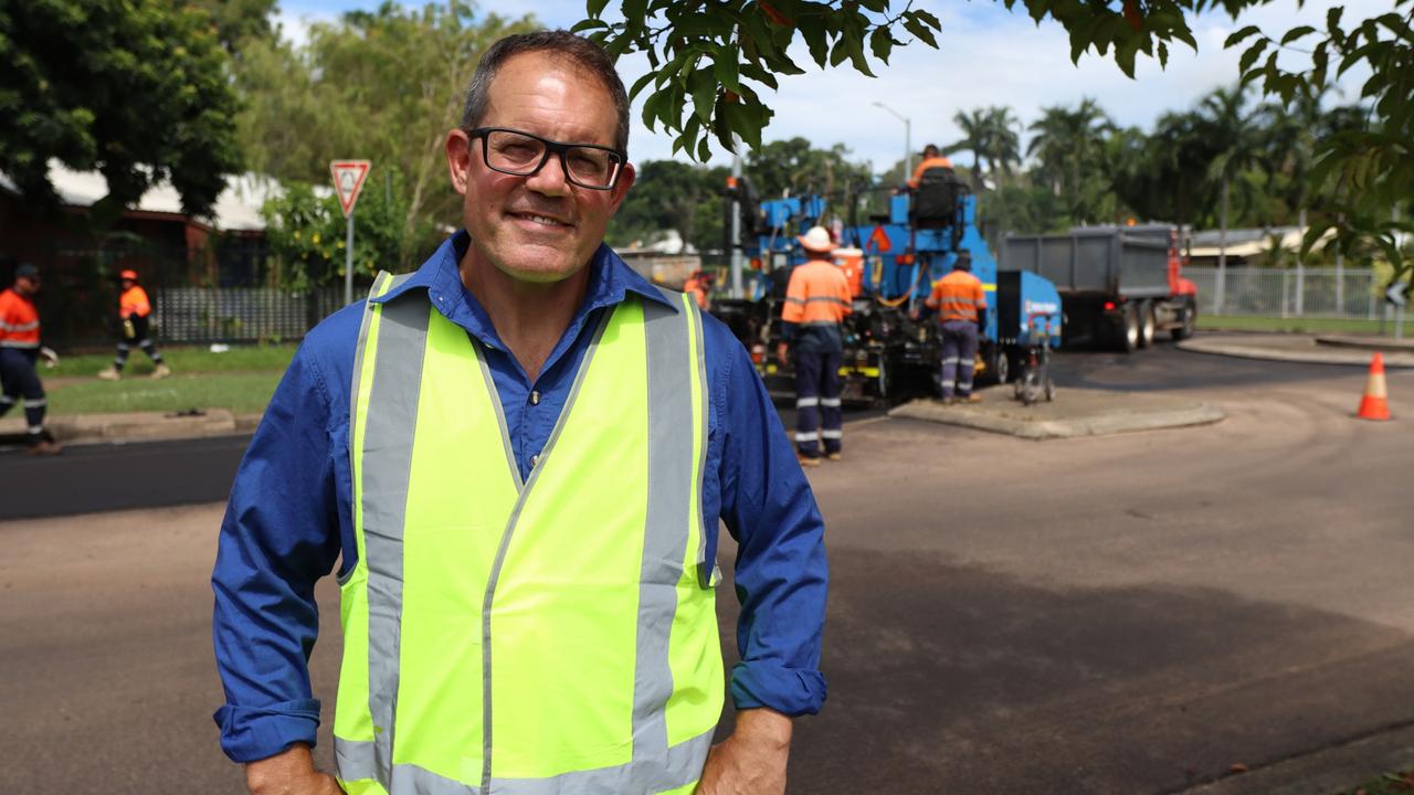 Federal Solomon MP Luke Gosling in Palmerston, where Essington Ave is being repaired thanks to funding from the federal Roads to Recovery program. Picture: Supplied.