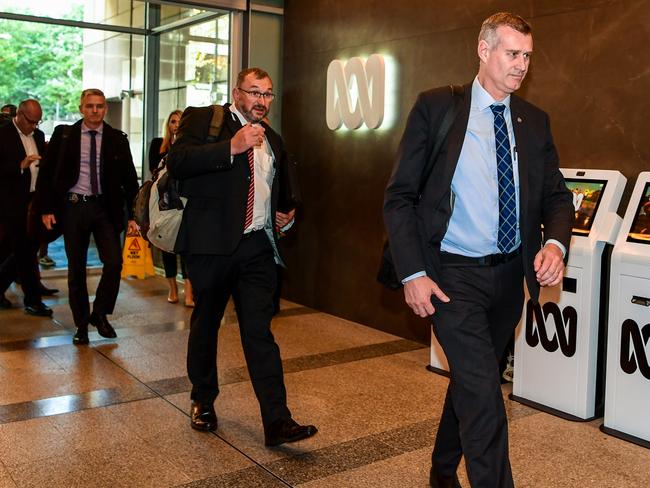 AFP officers during the raid at the ABC’s Ultimo headquarters. Picture: ABC News/Brendan Esposito