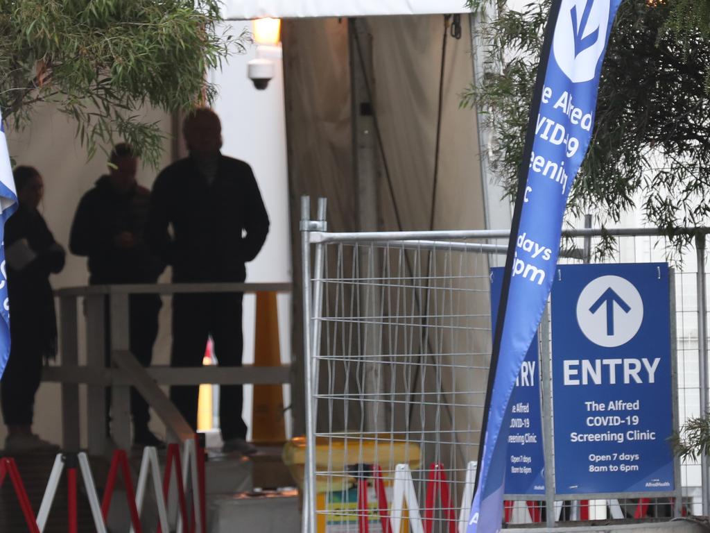 A COVID testing clinic at Melbourne’s Alfred Hospital after eight cases were reported on Sunday. Picture: NCA NewsWire/David Crosling