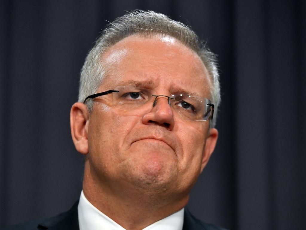 Prime Minister Scott Morrison gives an update on the coronavirus at a press conference at Parliament House in Canberra. Picture: Mick Tsikas/AAP