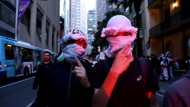 Pro-Palestine supporters rallying at Sydney Town Hall. Picture: David Swift