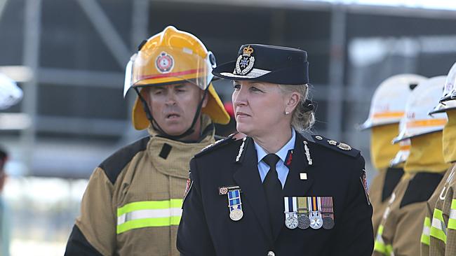 Inspector Katarina Carroll inspects new fire graduates. File picture