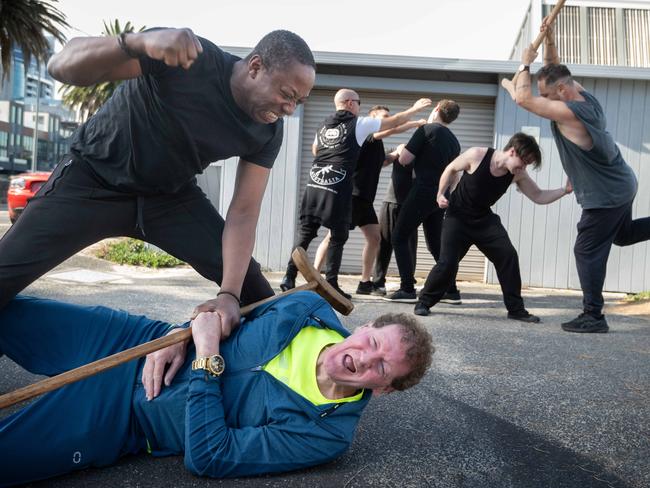 Ricky Nixon rehearsing for fight scenes in Vendetta 19. Picture: Tony Gough