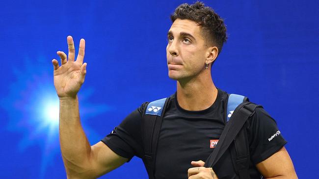 Thanasi Kokkinakis of Australia is introduced prior to his match against Nick Kyrgios