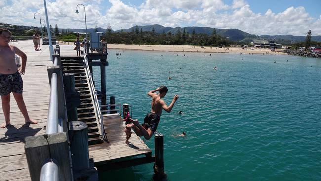 Coffs Harbour’s natural assets remain a drawcard, especially for families. Jayden Coombes from Arrawarra is seen here taking the plunge from the Jetty. Picture: Chris Knight