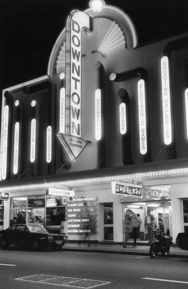 Exterior of the "Downtown" leisure centre building in Hindley Street, 1981.