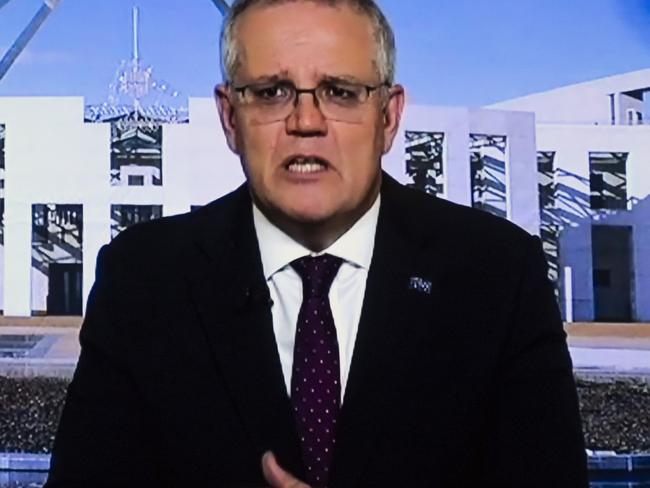 CANBERRA, AUSTRALIA - NewsWire Photos JUNE 21, 2021: Prime Minister of Australia, Scott Morrison during Question Time (in quarantine) at Parliament House in Canberra. Picture: NCA NewsWire / Martin Ollman