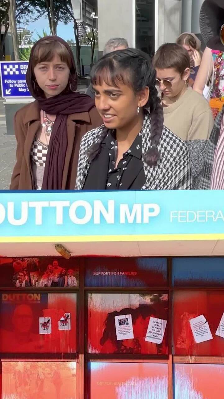 Dutton office vandal speaks outside court