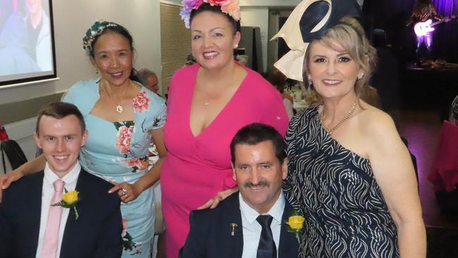 From left. Adam Rychlik, Maria Barker, Sam Rasmussen, Paul and Helen Graham at the Hervey Bay RSL Melbourne Cup luncheon.