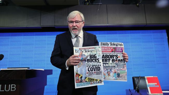 Former PM Kevin Rudd during his address at the National Press Club in Canberra Picture: NCA NewsWire/Gary Ramage