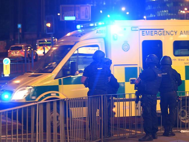 Armed police stand guard at the scene of a suspected terrorist attack. Picture: AFP