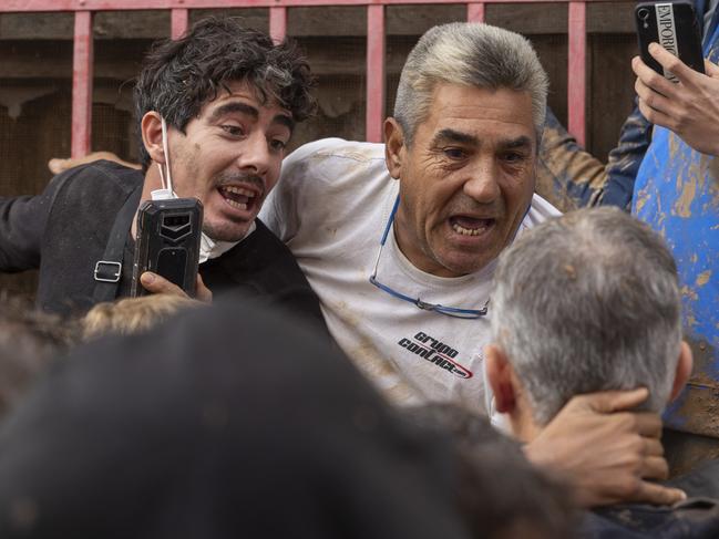 Angry Spanish flood survivors confront King Felipe VI in the devastated town of Paiporta, near the city of Valencia. Picture: AP