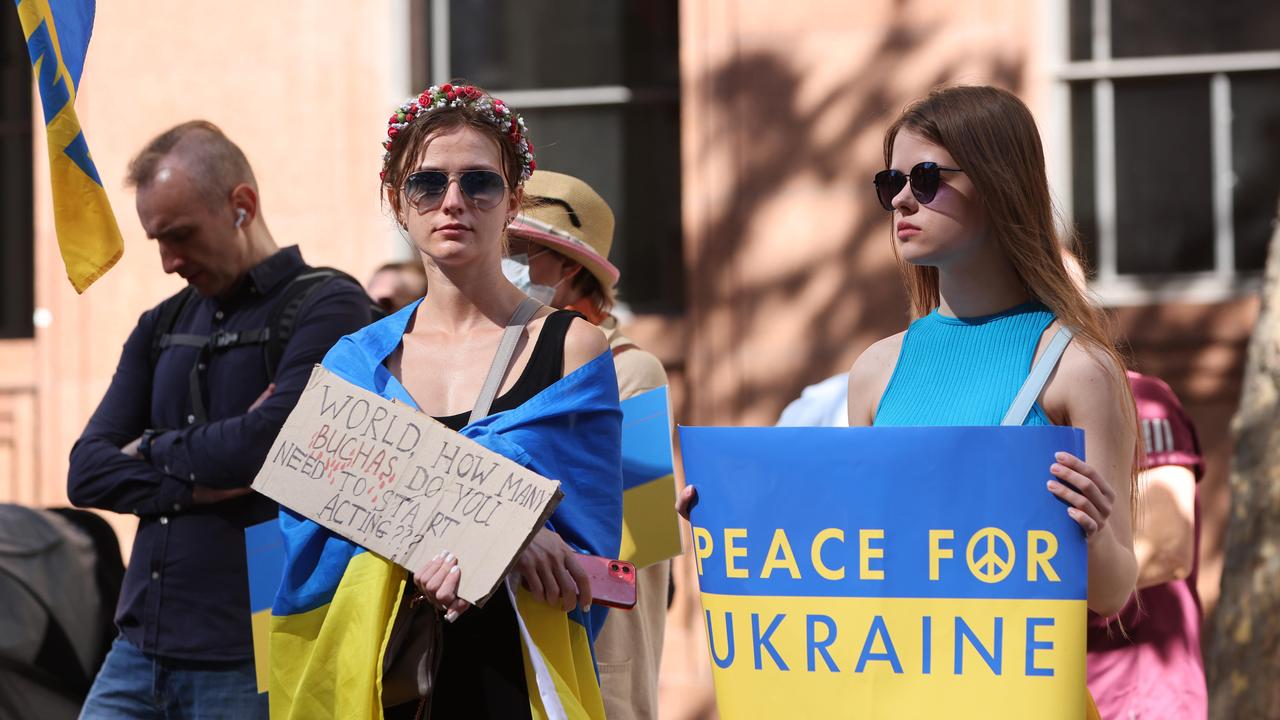Pro-Ukrainian protesters in Martin Place in Sydney’s CBD. Picture: NCA NewsWire / Damian Shaw