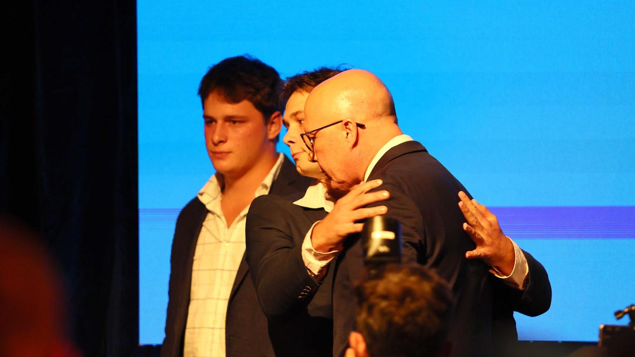 Peter Dutton and his family during the Liberal election night event. Picture: NewsWire/Tertius Pickard