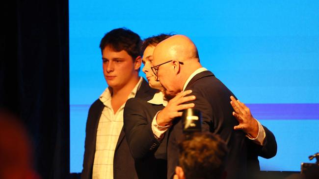 Peter Dutton and his family during the Liberal election night event. Picture: NewsWire/Tertius Pickard