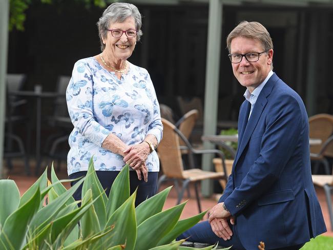 11/02/21 - ACH boss Frank Weits with resident Kapara Mews resident Claire East at the Glenelg South age care home.Picture: Tom Huntley