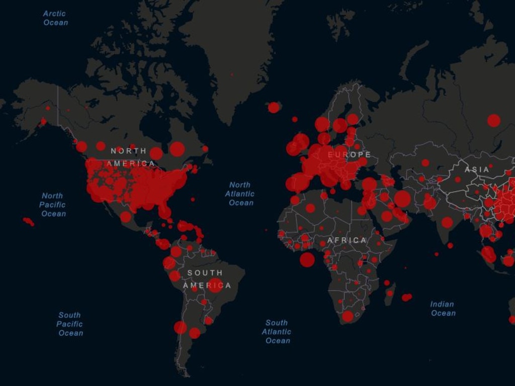 World cases of coronavirus. Picture: John Hopkins University